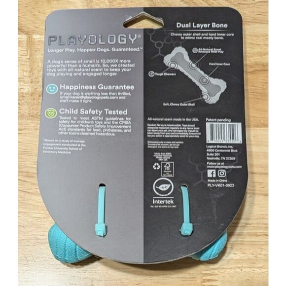 Playology Dual Layer Bone Dog Toy Peanut Butter Scent for Tough Chewers, Medium - Picture 4 of 9